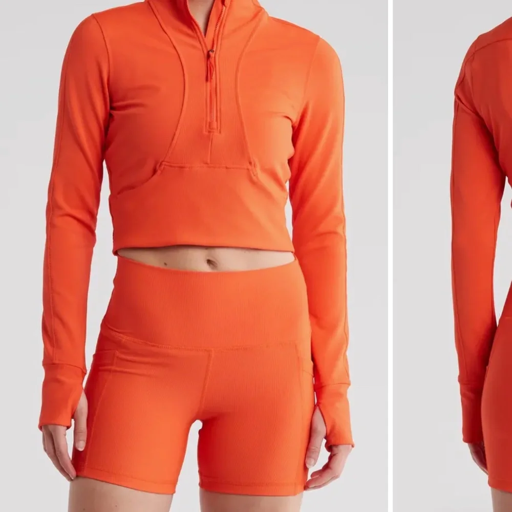 Academy Crop Rib Half-Zip Pullover And shorts set - Picture 1 of 5